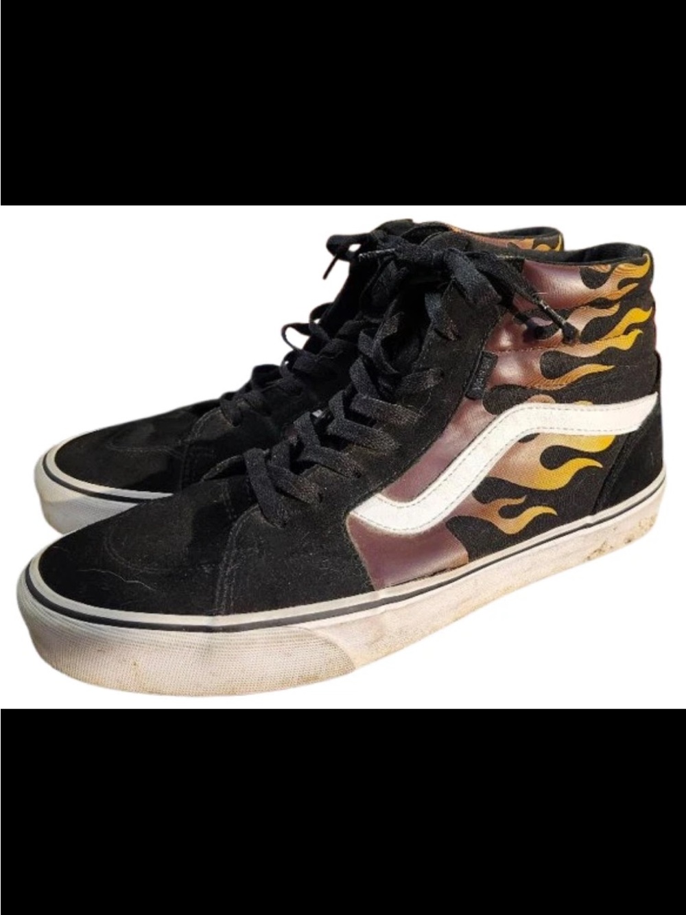 Vans Men’s High-Top Sneakers with Yellow Flame Accent - Black/Yellow